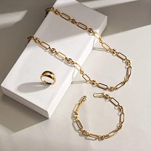 CIUNOFOR 14K Gold Plated Alternate Oval & Round Link Bracelets for Women, Non‑Tarnish Chunky Chain Charm Bracelet, Minimalist Stackable Layered Link Jewelry for 6.5”‑7.3” Wrists