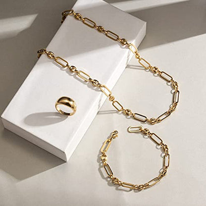 CIUNOFOR 14K Gold Plated Alternate Oval & Round Link Bracelets for Women, Non‑Tarnish Chunky Chain Charm Bracelet, Minimalist Stackable Layered Link Jewelry for 6.5”‑7.3” Wrists