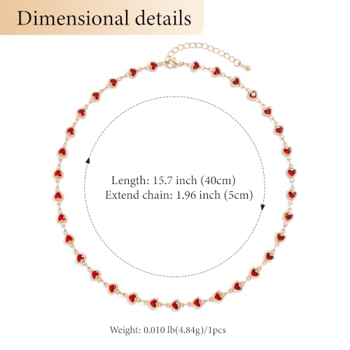 Colorful Necklace for Women,14K Gold Plated Chain With Crystal Necklace Womens Statement Cute Trendy Surfer Beach Choker Necklaces Gifts - color: Red Heart