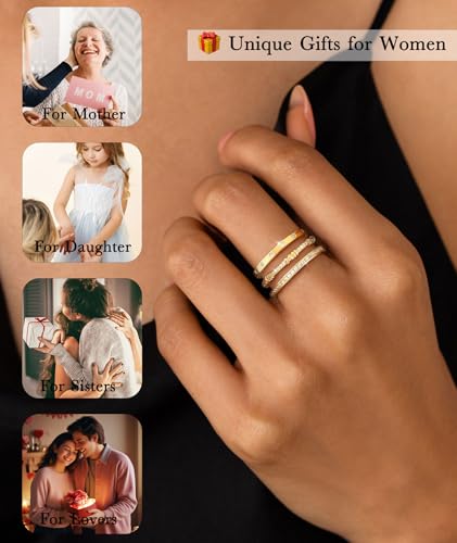 KAERUN Stackable Gold Rings for Women Non Tarnish Dainty 14K Gold Plated Stacking Rings Cubic Zirconia Thumb Ring Set Trendy Statement Wedding Bands Promise Engagement Rings for Women Size 6-10 - style: stack-A