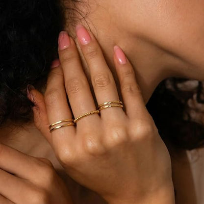 CONRAN KREMIX Sterling Silver Gold Rings for Women Non Tarnish, Waterproof Dainty 14K Gold Plated Stackable Thin Thumb Ring Set Trendy Wedding Bands Engagement Rings for Women