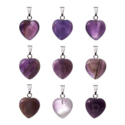 10Pcs Heart Stone Charm Pendants Natural Amethyst Gemstone Pendants with Platinum Brass Loops for DIY Necklace Keychains Earring Crafts Supplies - color: Amethyst