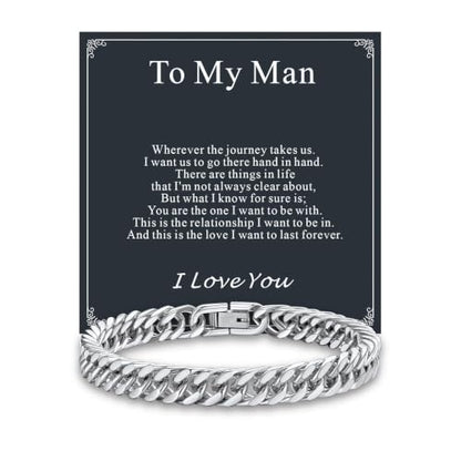 Supcare Unique Anniversary Birthday Valentines Fathers Day Stainless Steel Cuban Link Bracelets for Men Him, To My Man Dad Husband Love Always Remember Wrist Chain Bracelet Jewelry Gifts - color: A-Steel 02 To My Man, size: 8.3 Inches-8mm Width