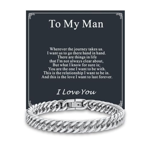 Supcare Unique Anniversary Birthday Valentines Fathers Day Stainless Steel Cuban Link Bracelets for Men Him, To My Man Dad Husband Love Always Remember Wrist Chain Bracelet Jewelry Gifts - color: A-Steel 02 To My Man, size: 8.3 Inches-8mm Width