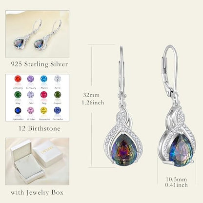 925 Sterling Silver Infinity Teardrop Earrings for Women | Lwsary Dangle Drop Leverback Earrings, Pear Shaped Birthstone Jewelry for Her - color: Rainbow