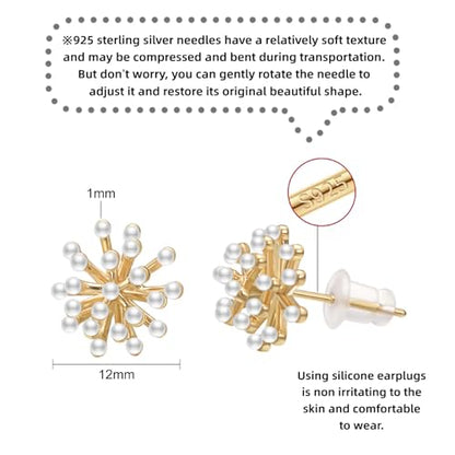 Pearl and Rhinestone Stud Earrings for Women Retro Statement Earrings Wedding Party Prom Jewelry - color: Cluster Pearl-Gold