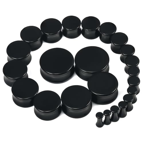 6G-26mm Acrylic Plastic Ear Gauges Tunnels Stretching Kit Double Flared Plugs Tunnels Expanders Stretcher Saddle Gauges Earrings for Men Women Black White Clear - color: Black 6G-26mm