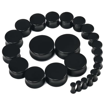 6G-26mm Acrylic Plastic Ear Gauges Tunnels Stretching Kit Double Flared Plugs Tunnels Expanders Stretcher Saddle Gauges Earrings for Men Women Black White Clear - color: Black 6G-26mm