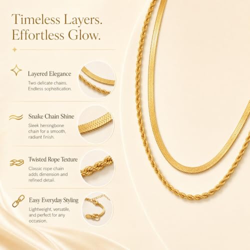 Gold Neklace Stack Dainty Gold Herringbone Necklace for Women Layered Paperclip Chain Necklaces Rhinestone Drop Simple Jewelry Gifts for Women - color: A7:chunky-2pcs