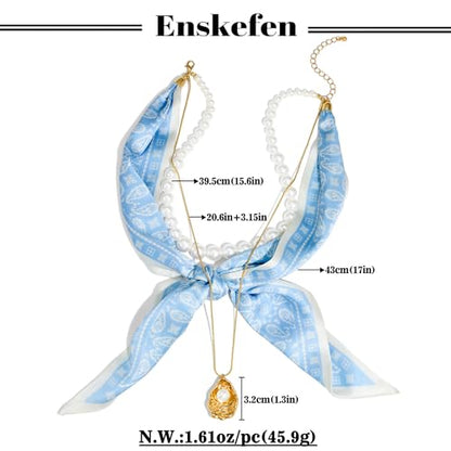 Shell Necklaces for Women Trend Boho Scarf Necklaces Ocean Mermaid Conch Seashell Necklace Summer Gold Fish Necklace Fashion Beach Jewelry - color: Scarf pearl shell necklace