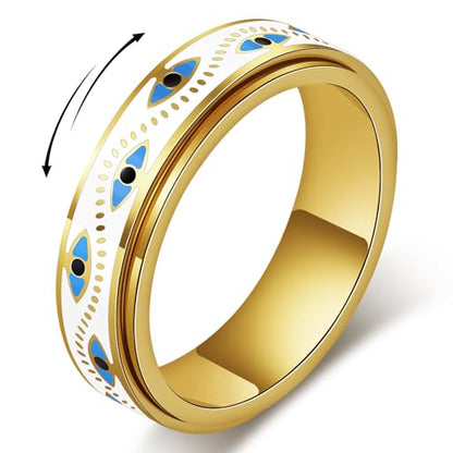 Evil Eye Fidget Ring for Women - Anxiety Relief Spinner Jewelry,18K Gold Plated Stainless Steel Turkish Ojo Turco Protection Rings Gift for Adults - color: Gold