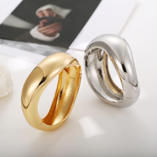Gold/Silver Cuff Bangle Bracelets For Women Chunky Waterdrop Twisted Hinged Bangle Bracelets Minimalist Arm Cuff Bracelet Jewelry Gifts - color: 2Silver