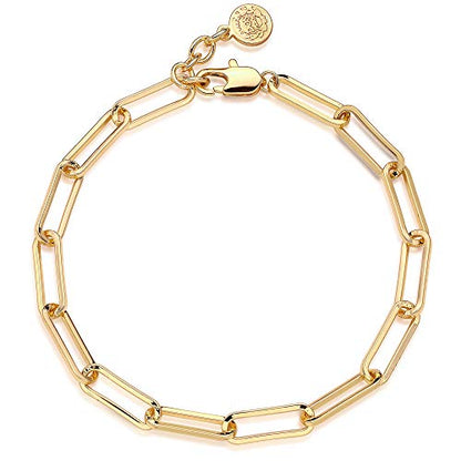 MEVECCO Dainty Oval Paper Clip Link Chain Bracelet Gold Chunky Radial Rolo Paperclip Link Bracelet 18K Gold Plated Delicate Wide Women Personalized Gift