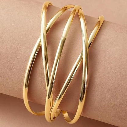 Multi-layer Cuff Bracelet for Women Gold Silver Chunky Cross Wire Bangle Bracelet Wide Adjustable Open Bracelet Trendy Statement Outfits Accessories - color: Gold