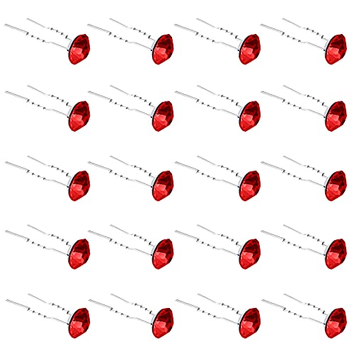 QIUTIMIY 20 Pack (Red) Rhinestone Hair Pins Crystal Hair Clips for Bridal Wedding Women Hair Jewelry Accessories, with Clear Container - color: Rhinestone-Red