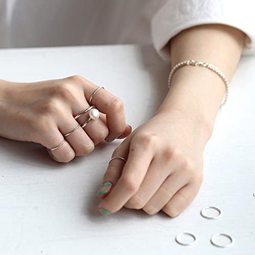CANDYFANCY 925 Sterling Silver 1.2mm Stacking Midi Thin Rings Thumb Pinky Ring Stack Knuckle Rings for Women Band Ring Size 2.5-8.5 - color: silver-2pcs, size: 5