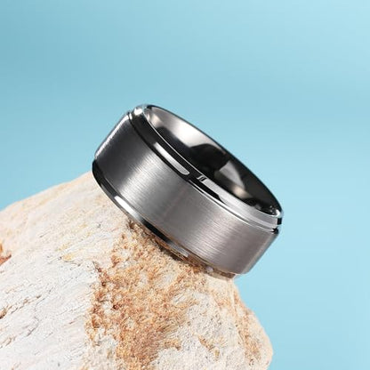 King Will Classic Tungsten Wedding Band for Men, 6/7/8/9/10mm Widths, Polished Finish Step Edge Matte Rings Comfort Fit - color: D-gunmetal 10mm