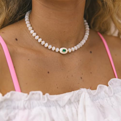 Chunky Beaded Necklace for Women Colorful Bead Choker Necklace Fashion Trendy Summer Boho Bead Statement Necklaces Beach Vocation Holiday Jewelry Gifts - color: White Beaded