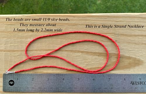 Kathy Bankston Red Seed Bead Necklace, Thin 1.5mm Single Strand Beaded Necklace - color: Shiny Opaque Cherry Red
