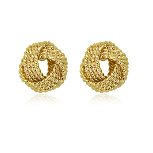 Love Knot Stud Earrings for Women Gold Plated Knot Earrings Geometric Twisted Statement Earrings Trendy Jewelry - color: Gold 11.5mm Twisted Knot