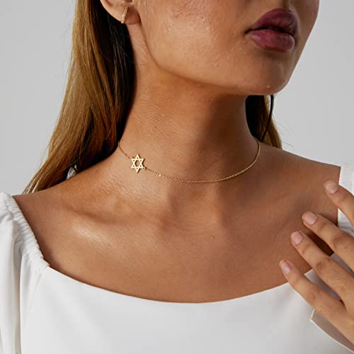 Dainty Moon and Star Pendant Necklace for Women 14K Gold Crescent Moon Long Necklace Delicate Tiny Star Charm Necklace Minimalist Jewelry - style: Sideways David Star-GD