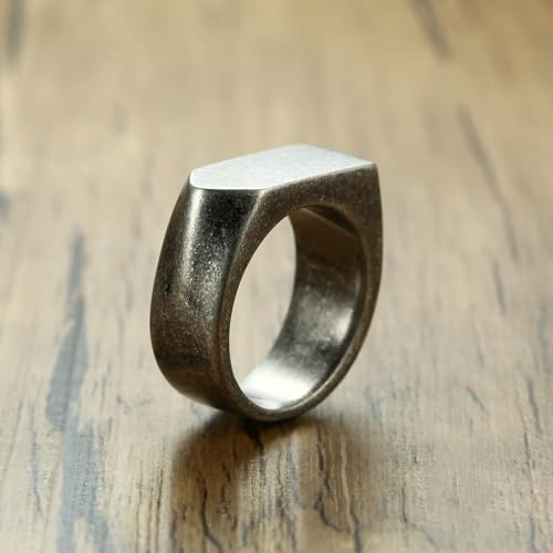 MYNENEY Stainless Steel Square Shape Signet for Men Statement Ring - color: Arrow Retro