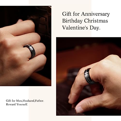 King Will Stainless Steel Men Ring Lord's Prayer Cross Ring Stainless Steel Men Wedding Ring, Wedding Band Bible Engraved Rings High Polished, Comfort Fit | 8mm, Gold/Silver/Black Wedding Band, Bible Engraved Rings, High Polished, Comfort Fit, Size 7-14 -