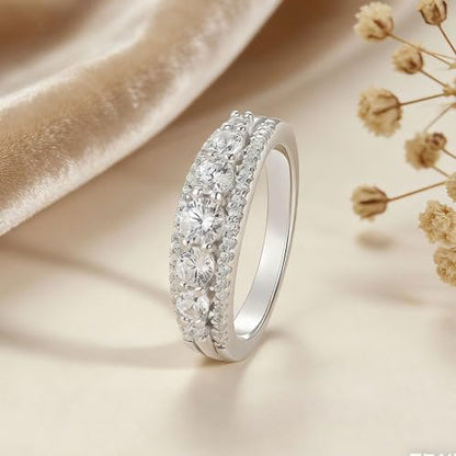Newshe Jewellery Moissanite Wedding Bands for Women Eternity Ring 925 Sterling Silver Engagement Anniversary Stacking Size - color: Cubic Zirconia-Silver