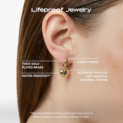 Ana Luisa Puffed Heart Earrings - Heart Charm Huggie Hoops and Earring Stud Styles - Dainty 14K Gold Plated, Silver Rhodium Plated & Mixed Metal Silver & Gold Earrings - Hypoallergenic Water-Resistant - color: Gold Drop