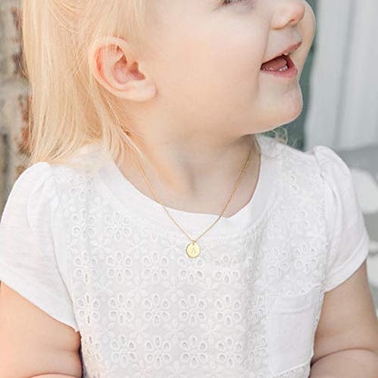 Valloey Rover Initial Necklaces for Women 14K Gold Plated Dainty Letter Necklce Round Coin Disc Pendant Double Side Engraved A-Z Necklace Personalized Jewelry Gift for Women - color: A