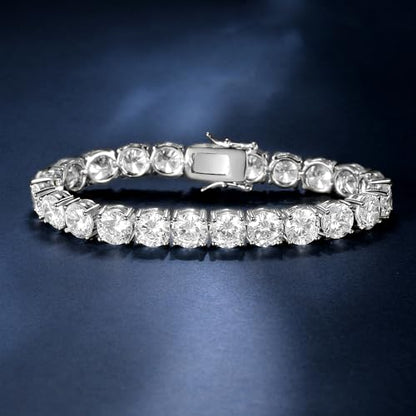 7.0MM Tennis Bracelet for Men Women,18K White/Yellow Gold Plated 7.0mm Round Cubic Zirconia Classic Tennis Bracelet - color: 7MM-White Gold Plated, size: 8.5 inch