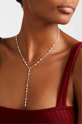 14K Gold Plated Layered Lariat Necklace for Women - Waterproof Non-Tarnish Dainty Gold Chain Necklace, Long Boho Statement Jewelry for Wedding, Prom, Summer Vacation Gifts - color: Beads Y Necklace-Silver