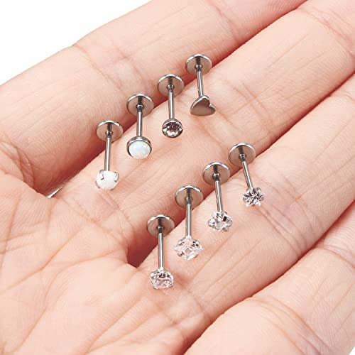 20G 18G 16G Push in Theadless Nose Rings Studs Hypoallergenic Lip Labret Jewelry Flat Back Nose Stud Stainless Steel Cartilage Helix Tragus Earrings for Women Men 6mm 7mm 8mm Bars Diamond 3mm - color: A:20G-Push in-Bar 8mm
