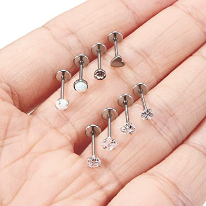 20G 18G 16G Push in Theadless Nose Rings Studs Hypoallergenic Lip Labret Jewelry Flat Back Nose Stud Stainless Steel Cartilage Helix Tragus Earrings for Women Men 6mm 7mm 8mm Bars Diamond 3mm - color: A:20G-Push in-Bar 8mm