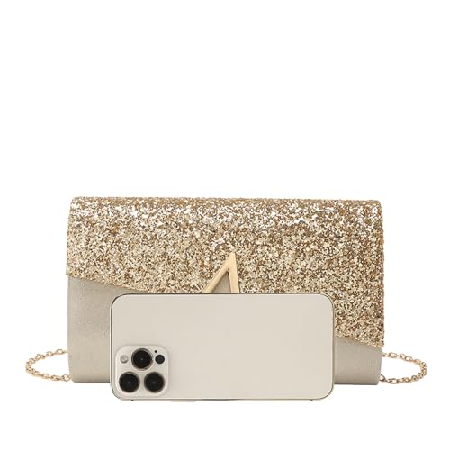 YYW 4 Pieces Women Evening Handbags Clutch Purse Bag with Rhinestone Crystal Jewelry Set for Wedding Party - color: gold 2
