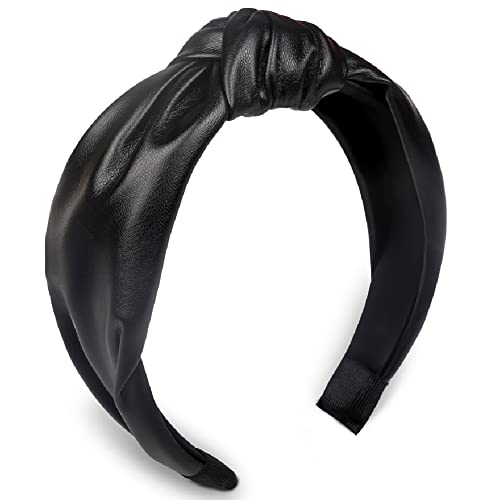 Huachi Headband, Knotted Headbands for Women Black Leather, Fashion Headbands for Women Top Knot Headband for Girls - color: 1 Pack Black - Leather
