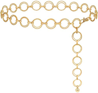 Women's Chain Belt Metal Waist Belt Chunky Belly Link Belt - color: O-ring Gold, size: S: 41.3 in