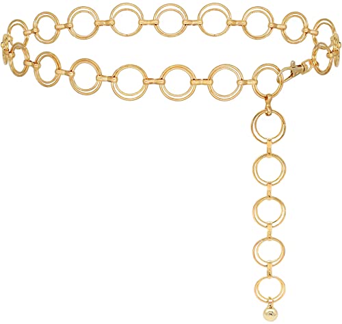 Women's Chain Belt Metal Waist Belt Chunky Belly Link Belt - color: O-ring Gold, size: XL: 59 in
