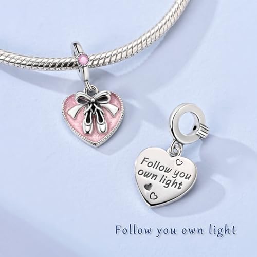 S925 Sterling Silver Cute Bead Charm for Pandora Bracelets and Necklaces | Lucky Clover Cute Animal Pink Bow Cherry Butterfly Pendant Bead Charms Jewelry Making Gifts for Women Valentines Mother's Day - style: Ballet Shoes Heart Dangle Charm