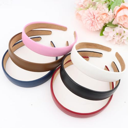 Wecoe 6pcs PU Leather Headband Wide Fashion Head Band for Women Girls | Assorted pastel shades for versatile daily looks, soft inner for cozy wearing