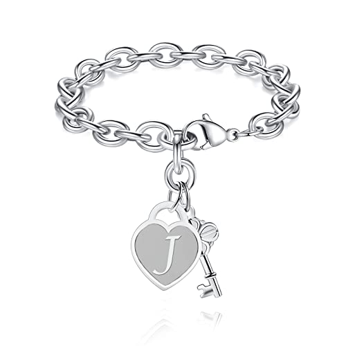TONY & SANDY Initial Charm Bracelets for Girls Women Stainless Steel A-Z Bracelet Personalized Gifts Birthday Graduation Easter Basket Stocking Stuffers for Teens Girls Women Jewelry - style: J
