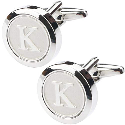 Mens Classic Stainless Steel Initial Cufflinks 26 Alphabet Initial Letter Cufflinks Business Wedding Shirts A-Z - style: K