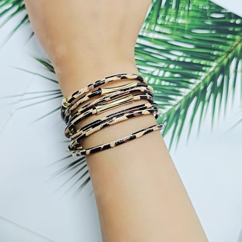 ZMANYIJEW Leather Wrap Bracelets for Women,Boho Cuff Bracelets Multi-Layer Crystal Beads Cuff Bracelet Multilayered Leopard Leather Braided Bangle Wrist Cuff Bangles - style: Leopard