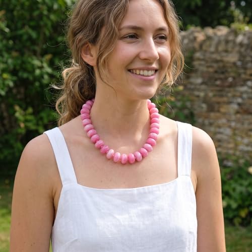 Chunky Acrylic Beaded Necklace for Women, Boho Oversized Disc Fake Turquoise Resin Bead Chain Statement Choker Lightweight Adjustable Summer Beach Jewelry Gift - color: Oversize Disc Pink