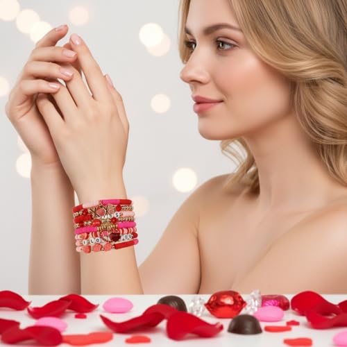Twinfree Bohemia Beaded Bracelet for Women, Polymer Clay Stretch Bracelets - color: color 55