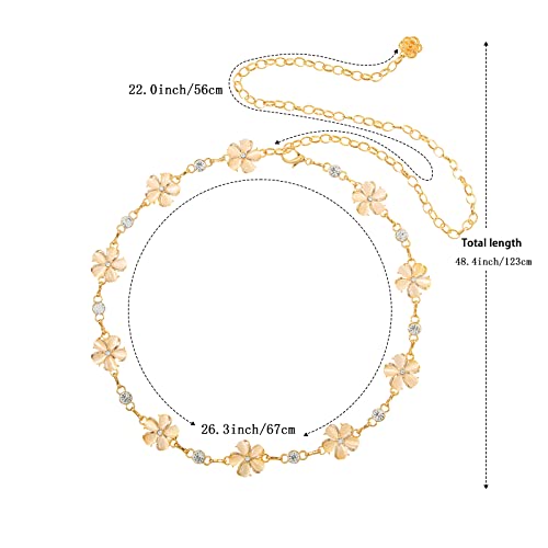 WELROG Metal Waist Chain Belt for Women - Pearls Gold Silver Chain Belts for Dresses Jeans - color: FLower - Gold