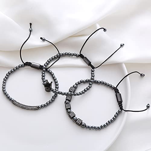 Mens Bracelet Beaded Bracelets Micro Pave Zircon Bracelets for Men Women Bracelets for Men Stainless Steel Cuff Bangle - color: F-black