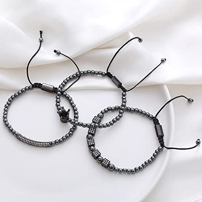 Mens Bracelet Beaded Bracelets Micro Pave Zircon Bracelets for Men Women Bracelets for Men Stainless Steel Cuff Bangle - color: F-black