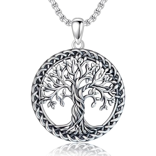 S925 Sterling Silver Tree of Life Necklace For Men Women Abalone/Turquoise/Vintage Retro Oxidation/ Famtima Hand/Round/Square/Teardrop/Rectangle/Oval Family Tree Pendant Necklaces Jewelry Gifts For Valentine's Day Christmas Mother's Day - style: Oxidized