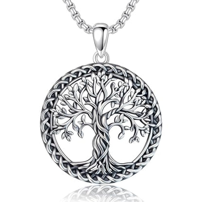 S925 Sterling Silver Tree of Life Necklace For Men Women Abalone/Turquoise/Vintage Retro Oxidation/ Famtima Hand/Round/Square/Teardrop/Rectangle/Oval Family Tree Pendant Necklaces Jewelry Gifts For Valentine's Day Christmas Mother's Day - style: Oxidized